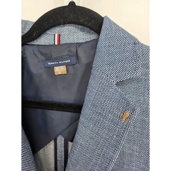 Tommy Hilfiger Womens Sz 8 Suit Jacket Blazer w/ Elbow Patches Light Blue Preppy - Picture 2 of 5